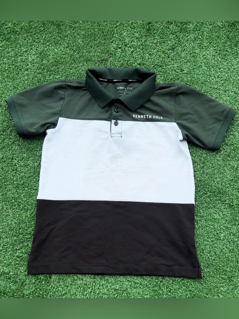 Kenneth Cole Kids Green, White & Black Block Polo